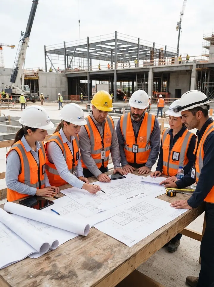 Biçim Mühendislik ekibi şantiyede elektrik projelerini inceliyor